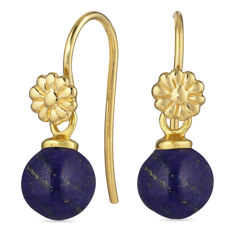 Blumen Lapis Lazuli Ohrhaken in vergoldetem Silber - Rund Ohrringe - Schöne Runder Ohrringe in modernen Designs