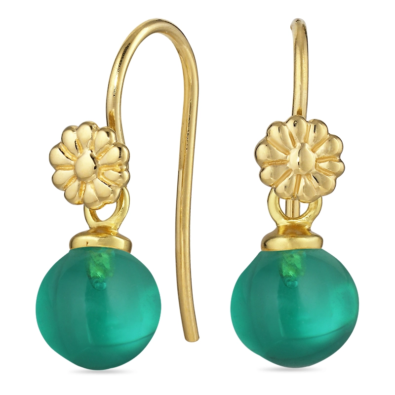 Blumen Aqua Bergkristall Ohrhaken in vergoldetem Silber - Rund Ohrringe - Schöne Runder Ohrringe in modernen Designs