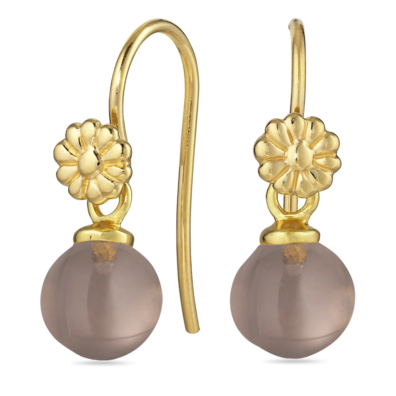Blumen Rauchquarz Ohrhaken in vergoldetem Silber - Rund Ohrringe - Schöne Runder Ohrringe in modernen Designs