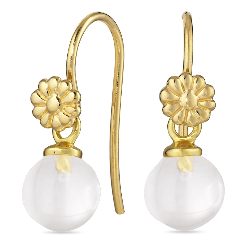 Blumen klar Quarz Ohrhaken in vergoldetem Silber - Rund Ohrringe - Schöne Runder Ohrringe in modernen Designs