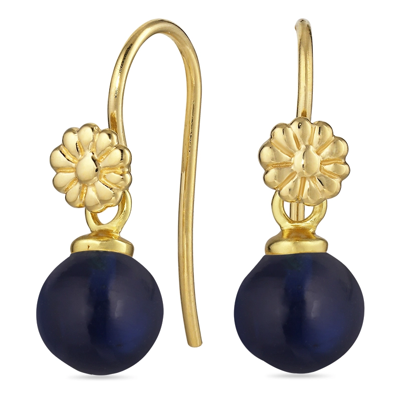 Blumen synthetisch blauem Saphir Ohrhaken in vergoldetem Silber - Rund Ohrringe - Schöne Runder Ohrringe in modernen Designs
