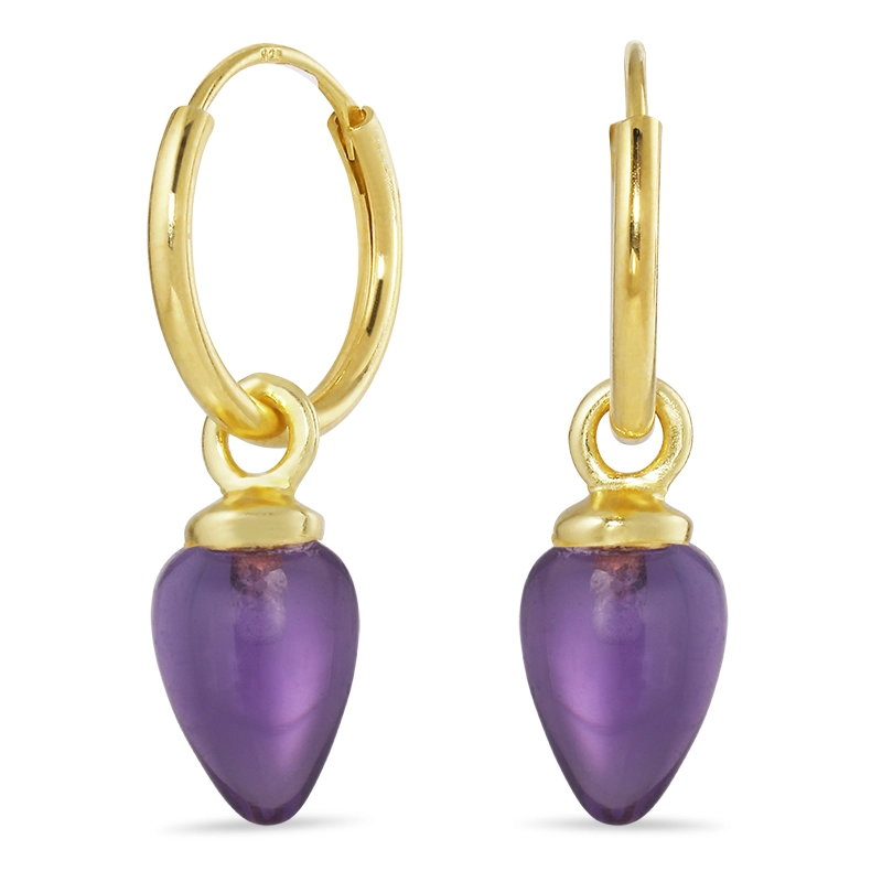 12 mm violettem Bergkristall Kreole in vergoldetem Silber - Lila Ohrringe - Kaufen Sie preiswerte Ohrringe in Lila online