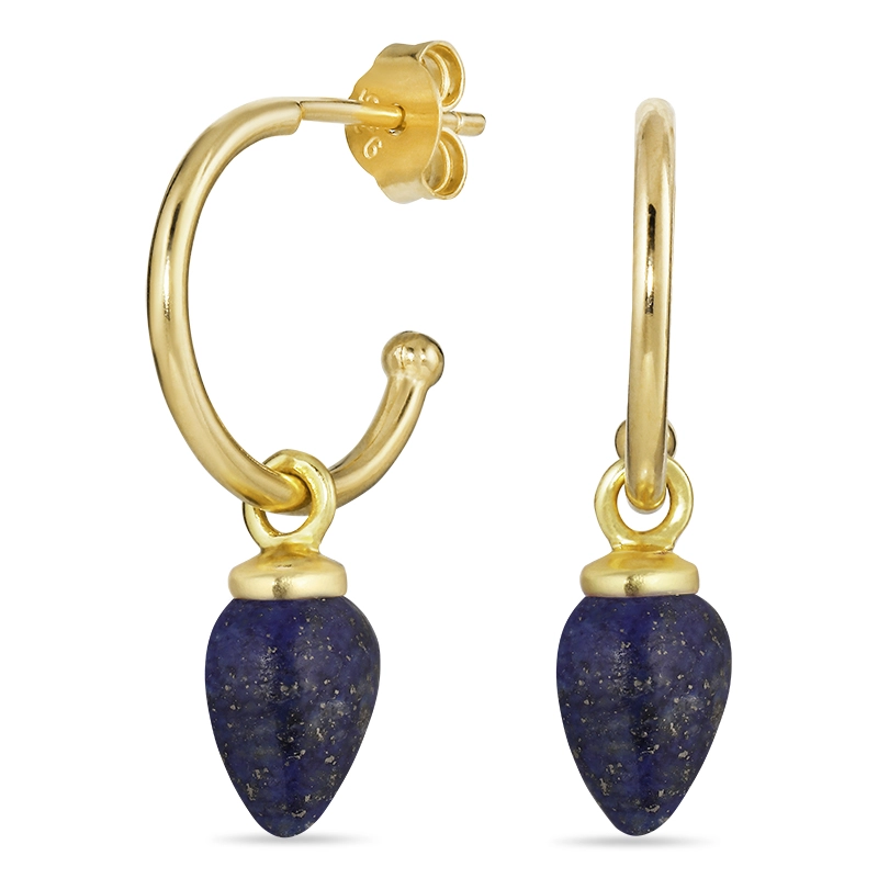 18 mm Lapis Lazuli Halbkreolen in vergoldetem Silber - Blaue Ohrringe - Schöne Ohrringe in Blau für Sie oder andere