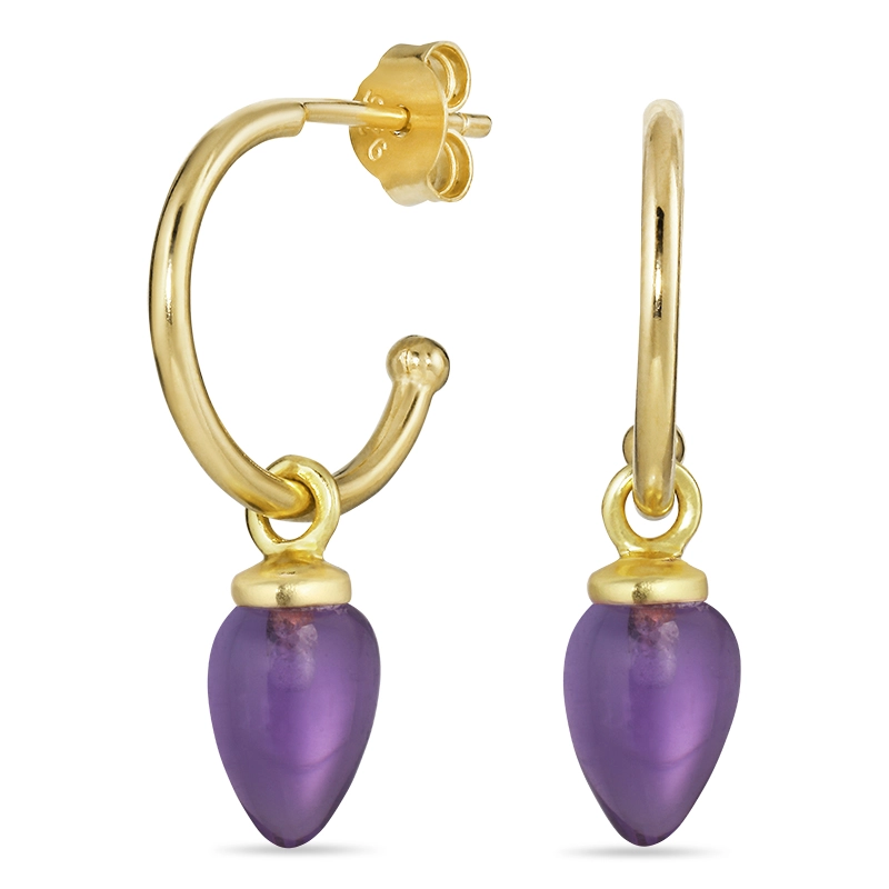 12 mm violettem Zirkon Halbkreolen in vergoldetem Silber - Lila Ohrringe - Kaufen Sie preiswerte Ohrringe in Lila online
