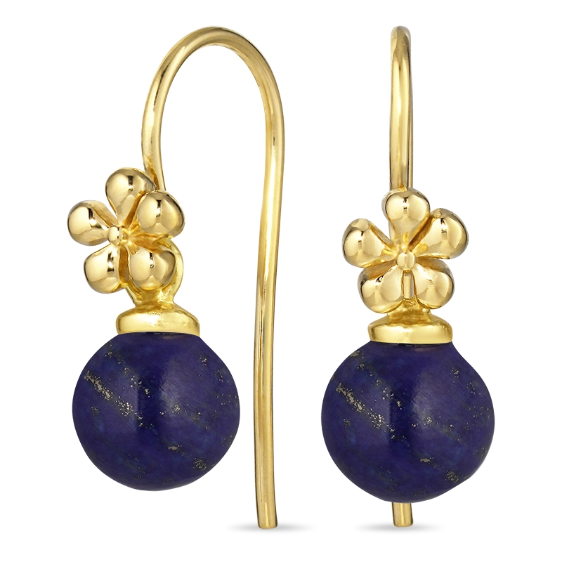 Blumen Lapis Lazuli Ohrhaken in vergoldetem Silber - Rund Ohrringe - Schöne Runder Ohrringe in modernen Designs