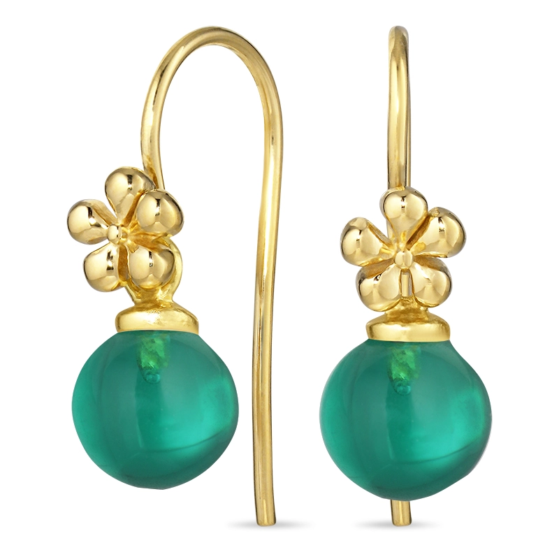 Blumen Aqua Bergkristall Ohrhaken in vergoldetem Silber - Rund Ohrringe - Schöne Runder Ohrringe in modernen Designs