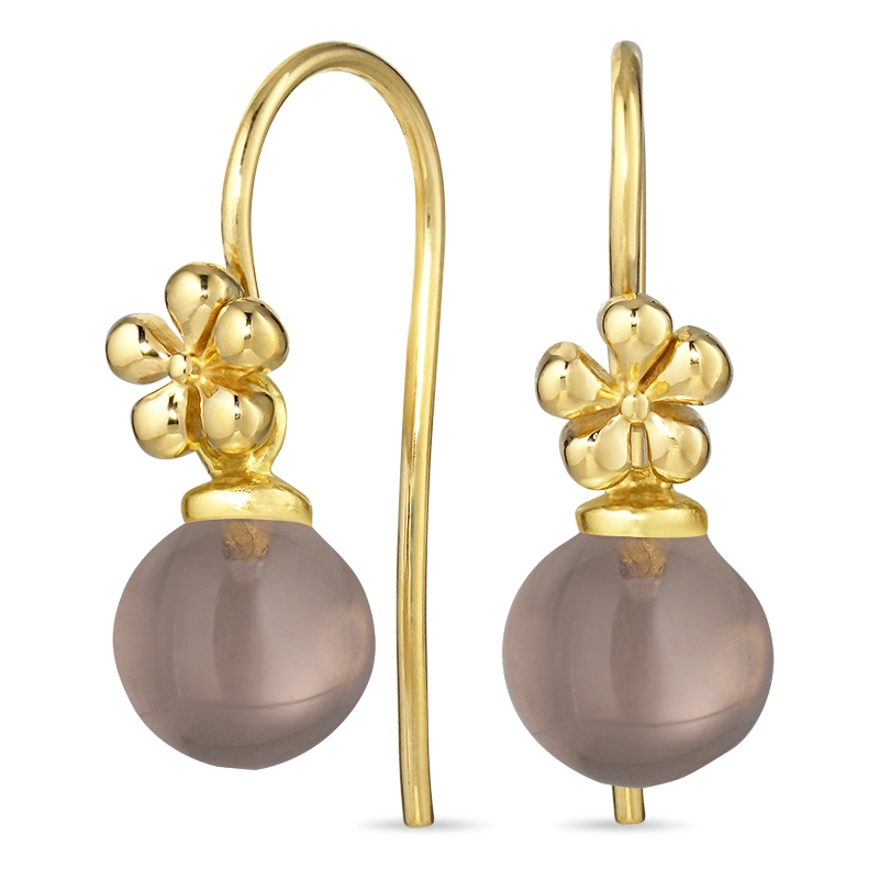 Blumen Rauchquarz Ohrhaken in vergoldetem Silber - Rund Ohrringe - Schöne Runder Ohrringe in modernen Designs
