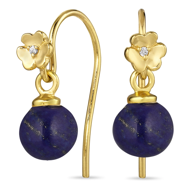 Blumen Lapis Lazuli Ohrhaken in vergoldetem Silber - Rund Ohrringe - Schöne Runder Ohrringe in modernen Designs