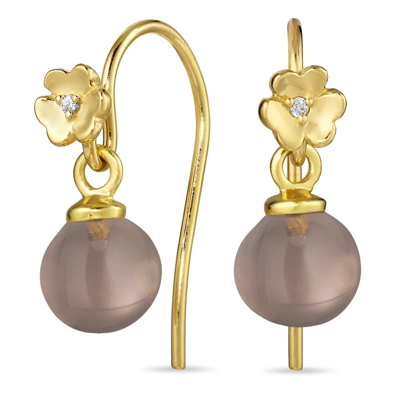 Blumen Rauchquarz Ohrhaken in vergoldetem Silber - Rund Ohrringe - Schöne Runder Ohrringe in modernen Designs