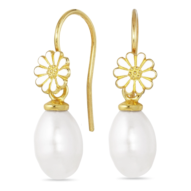 Marguerite Perle Ohrringe in vergoldetem Silber - Ohrringe