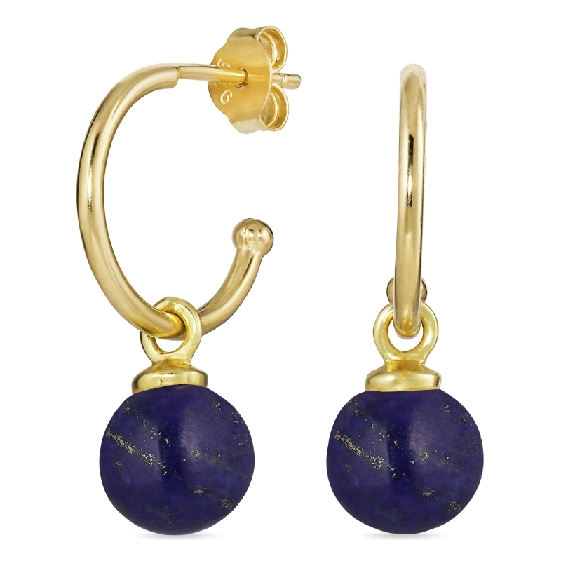 12 mm Lapis Lazuli Halbkreolen in vergoldetem Silber - Rund Ohrringe - Schöne Runder Ohrringe in modernen Designs