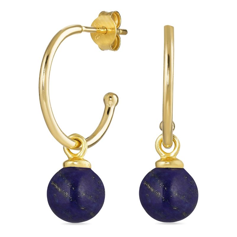 15 mm Lapis Lazuli Halbkreolen in vergoldetem Silber - Rund Ohrringe - Schöne Runder Ohrringe in modernen Designs