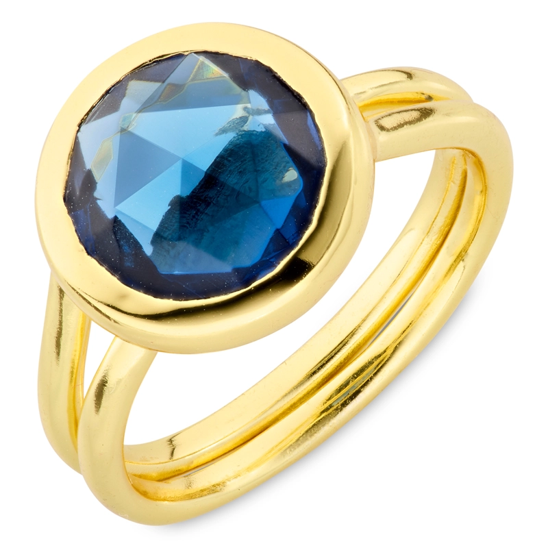 dunkelblauem Bergkristall Ring aus vergoldetes Messing - Loom Stones - Schmuck mit Steinen