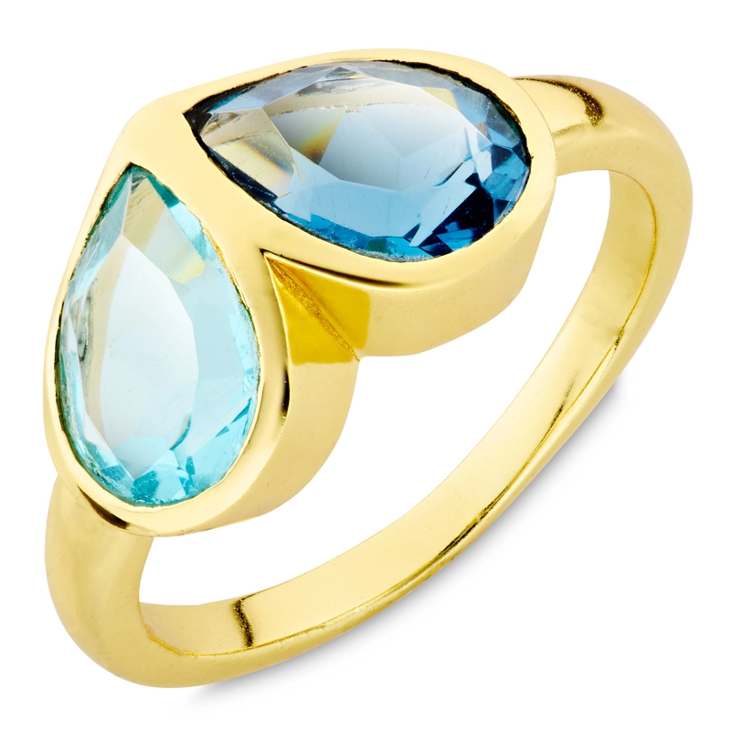 blauem Bergkristall Ring aus vergoldetes Messing - Loom Stones - Schmuck mit Steinen