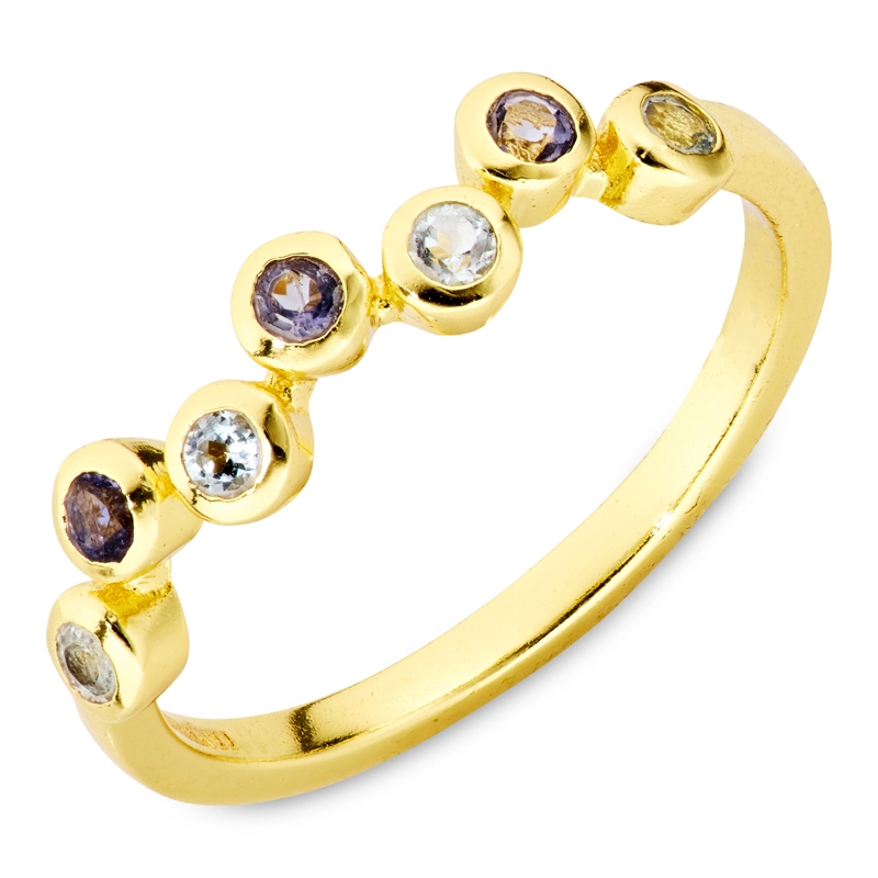 blauem Bergkristall Ring aus vergoldetes Messing - Bubbly Twist - Schmuck mit Steinen