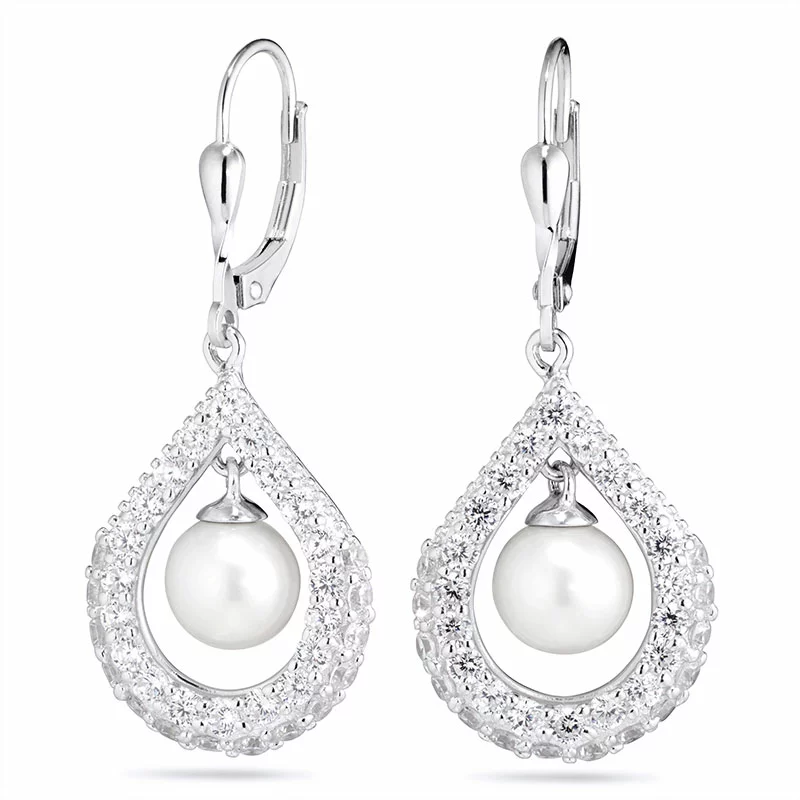 Tropfen weißen Ohrringe in Silber - Perlenschmuck - Schmuckstücke mit Perlen - Schnelle Lieferung