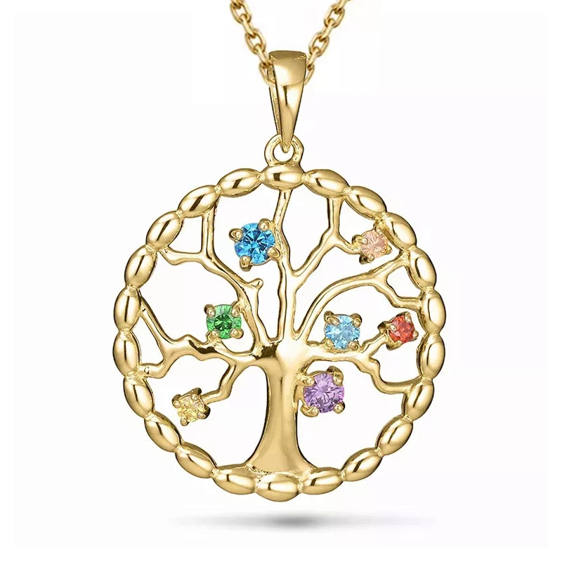 Lebensbaum mehrfarbigem Zirkon Halskette aus vergoldetem Sterlingsilber und Anhänger aus vergoldetem Sterlingsilber - Lebensbaum Schmuck