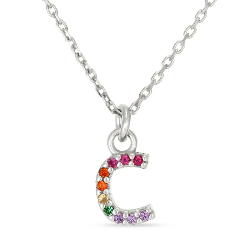 buchstab c mehrfarbigem Zirkon Halskette aus Silber - My Letter - Buchstaben C Anhänger und Schmuck