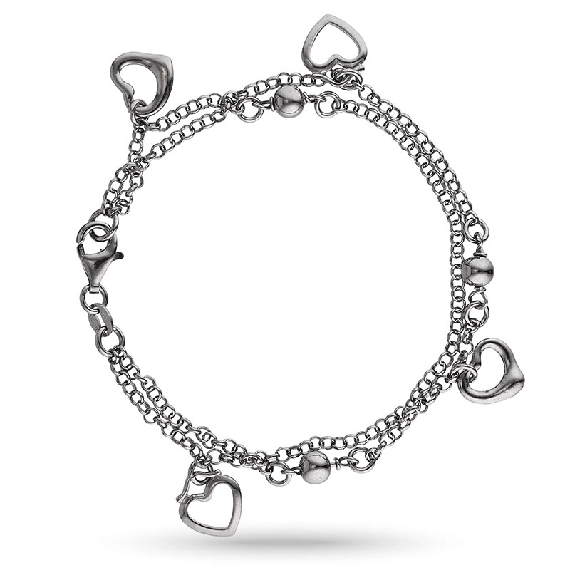 Herz Armband aus schwarzes rhodiniertes Silber und Herzförmiger Anhänger aus schwarzes rhodiniertes Silber - Herz Armband - Finden Sie ein schönes 