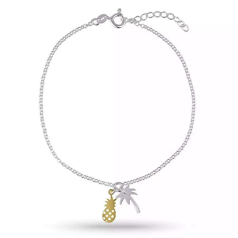 Fußkette aus Silber und Anhänger aus vergoldetem Sterlingsilber - Obst Schmuck