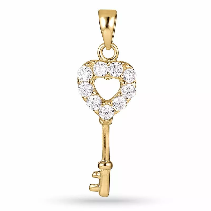 Schlüssel Anhänger aus vergoldetem Sterlingsilber - Charms anhänger mit zirkon - Kaufen zirkon Charms hier