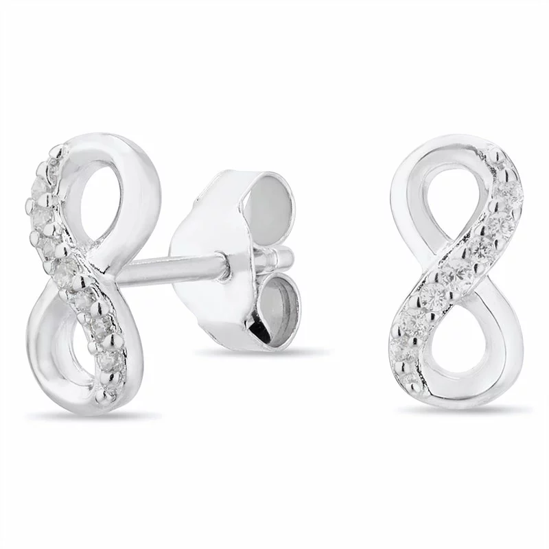 Infinity Zirkon Ohrringe in rhodiniertem Silber - Infinity Ohrringe