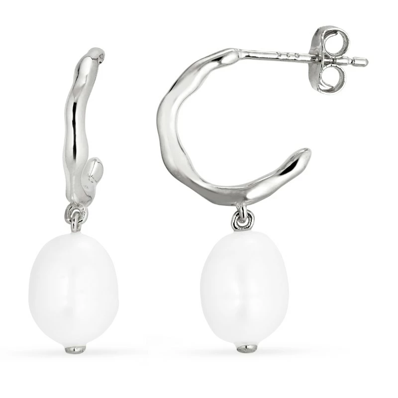 Perle Halbkreolen in Silber - Naturperlen