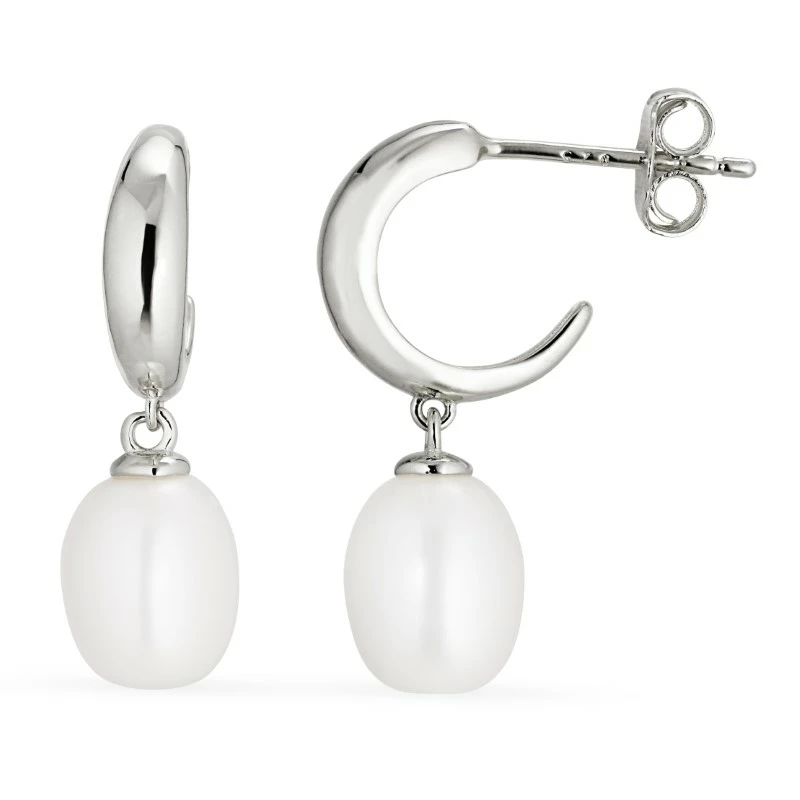 Perle Halbkreolen in Silber - Naturperlen