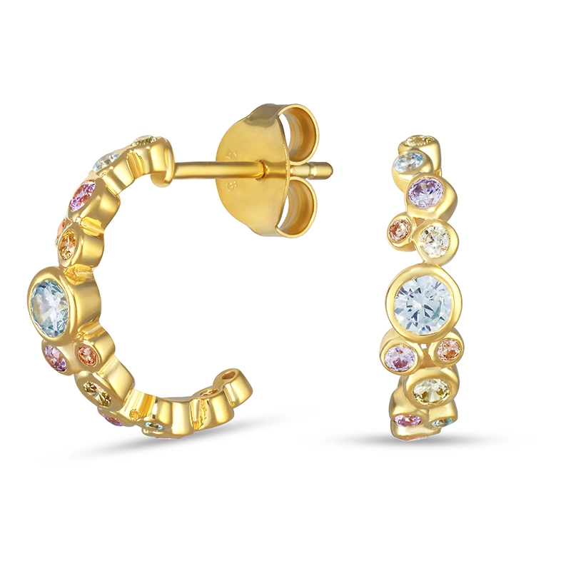 mehrfarbigen Zirkon Halbkreolen in vergoldetem Sterlingsilber - Bubbly Twist - Zirkonia Ohrringe für jeden Geschmack - Kaufen Zirkon Ohrringe