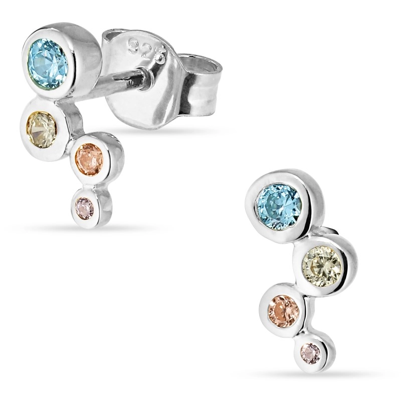 mehrfarbigen Zirkon Ohrstecker in Silber - Bubbly Twist - Zirkonia Ohrringe für jeden Geschmack - Kaufen Zirkon Ohrringe