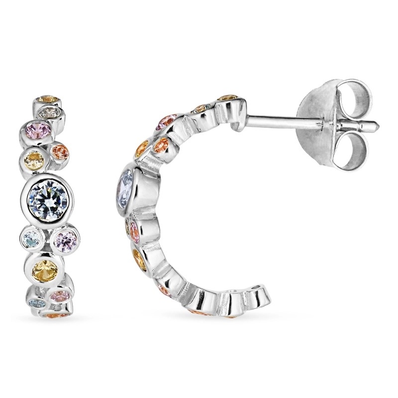 mehrfarbigen Zirkon Halbkreolen in Silber - Bubbly Twist - Zirkonia Ohrringe für jeden Geschmack - Kaufen Zirkon Ohrringe