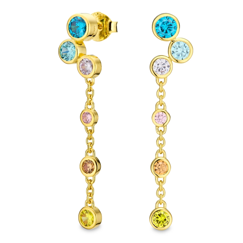 lange mehrfarbigem Zirkon Ohrringe in vergoldetem Sterlingsilber - Bubbly Twist - Formen Lange Ohrringe