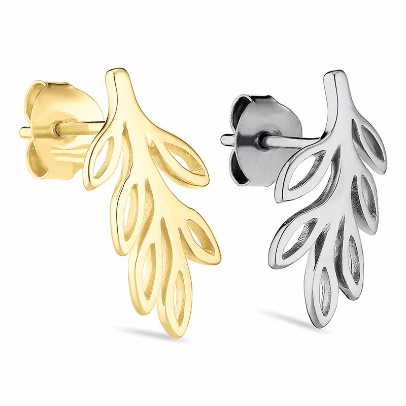 Blatt Ohrringe in oxidiertem Sterlingsilber mit vergoldetem Silber - Blatt Ohrringe