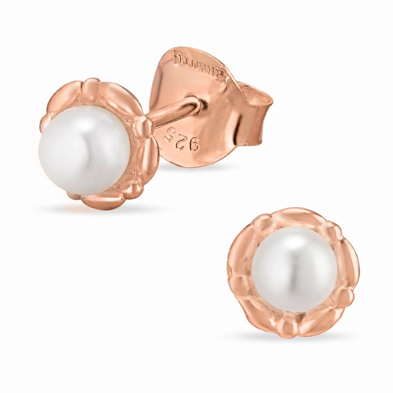 Perle Ohrstecker in rosa beschichtetem Silber - Weiße Ohrringe - Bestellen Sie online Ohrringe in Weiß