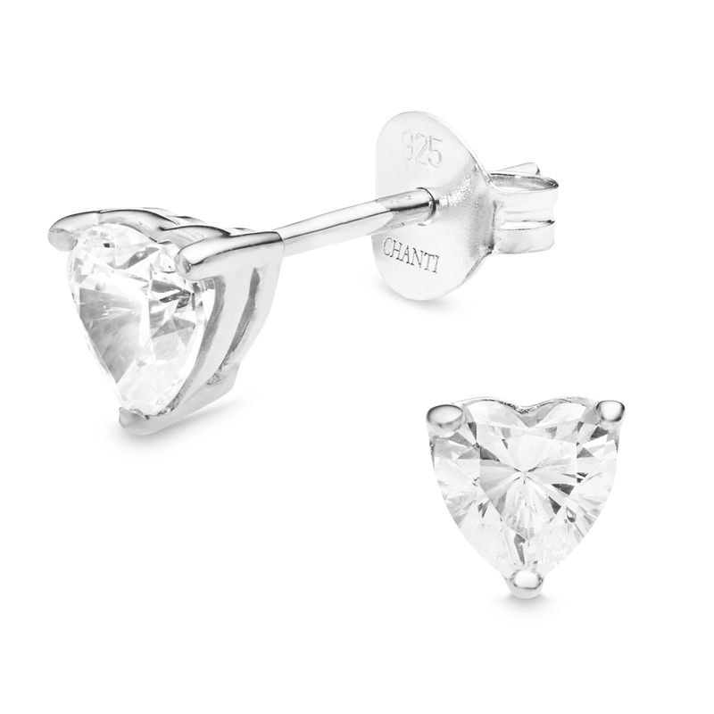 Herz Zirkon Solitärohrstecker in Silber - Schmuck - Günstige Schmuck online kaufen hier auf Chanti
