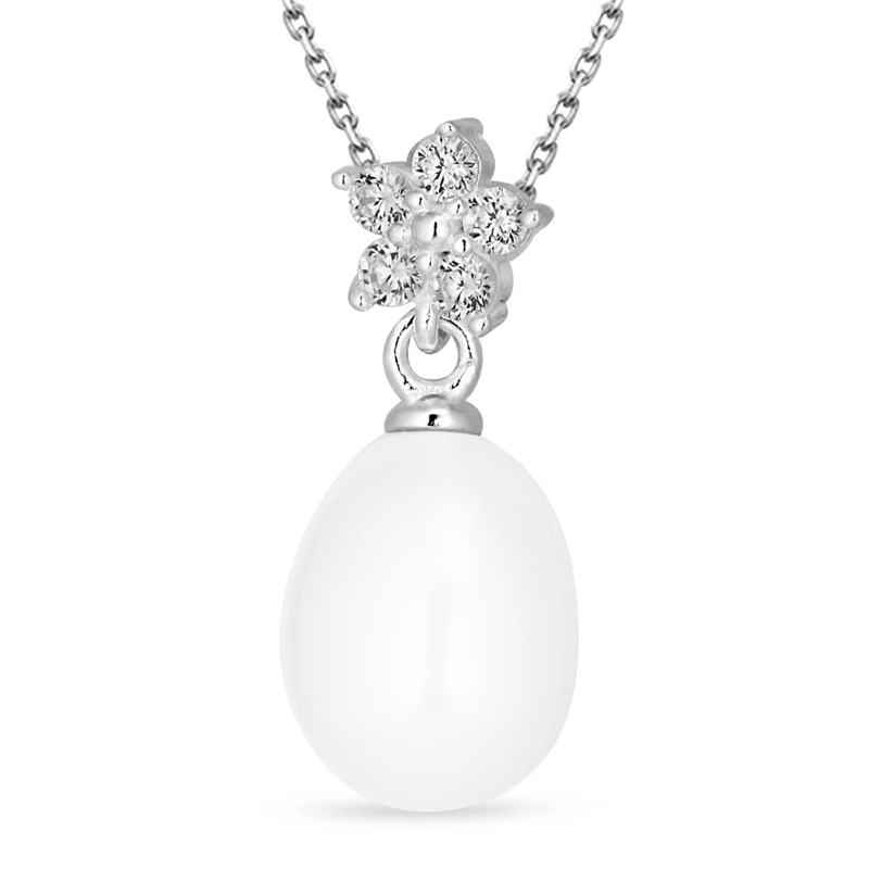 Blumen Perle Anhänger mit Halskette aus Silber - Perlenschmuck - Schmuckstücke mit Perlen - Schnelle Lieferung
