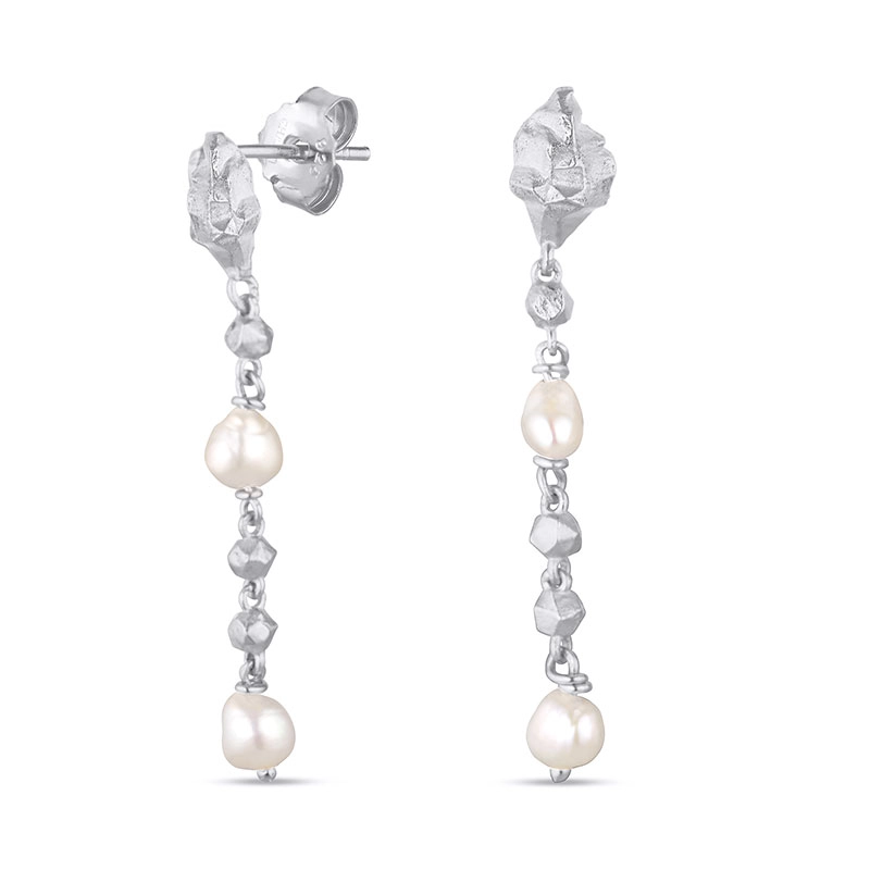 lange Perle Ohrringe in Silber - Lumé Etched - Formen Lange Ohrringe