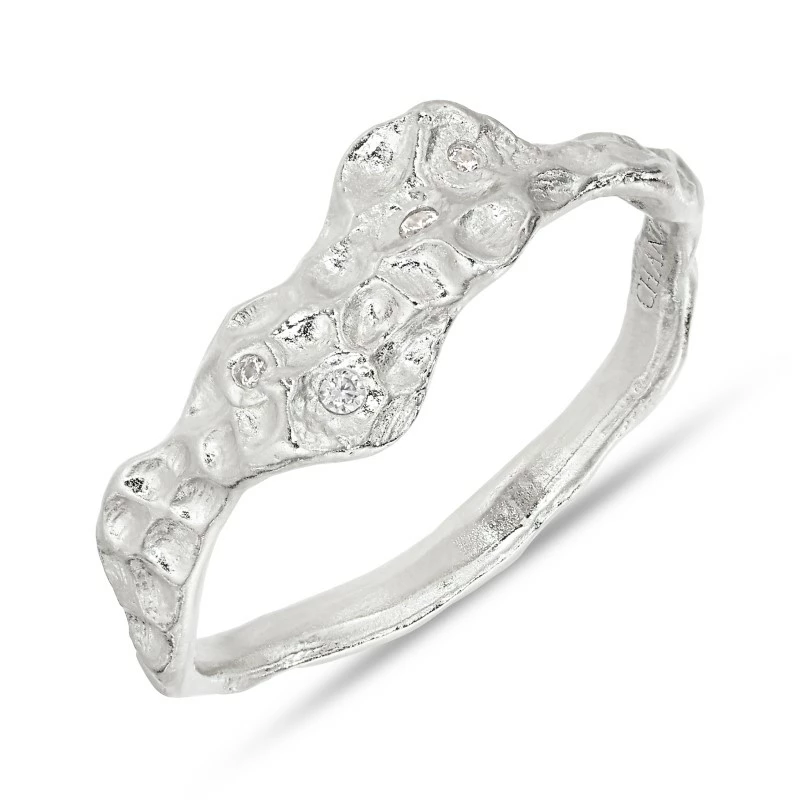 weißem Zirkon Ring aus Silber - Lumé Etched - Schmuck mit Steinen