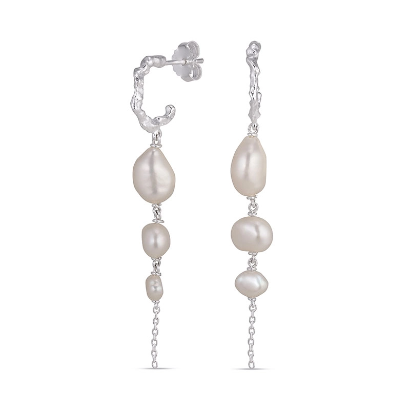 lange Perle Ohrringe in Silber - Lumé Etched - Formen Lange Ohrringe