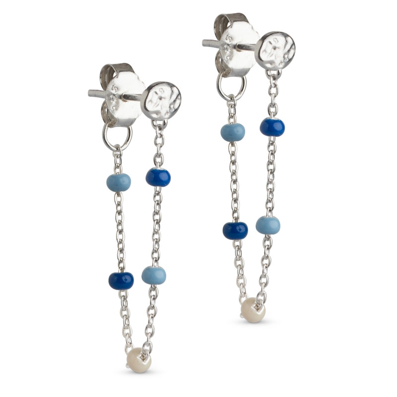 Enamel Lola ketten ohrringe in Silber blauem Emaille - Ohrringe