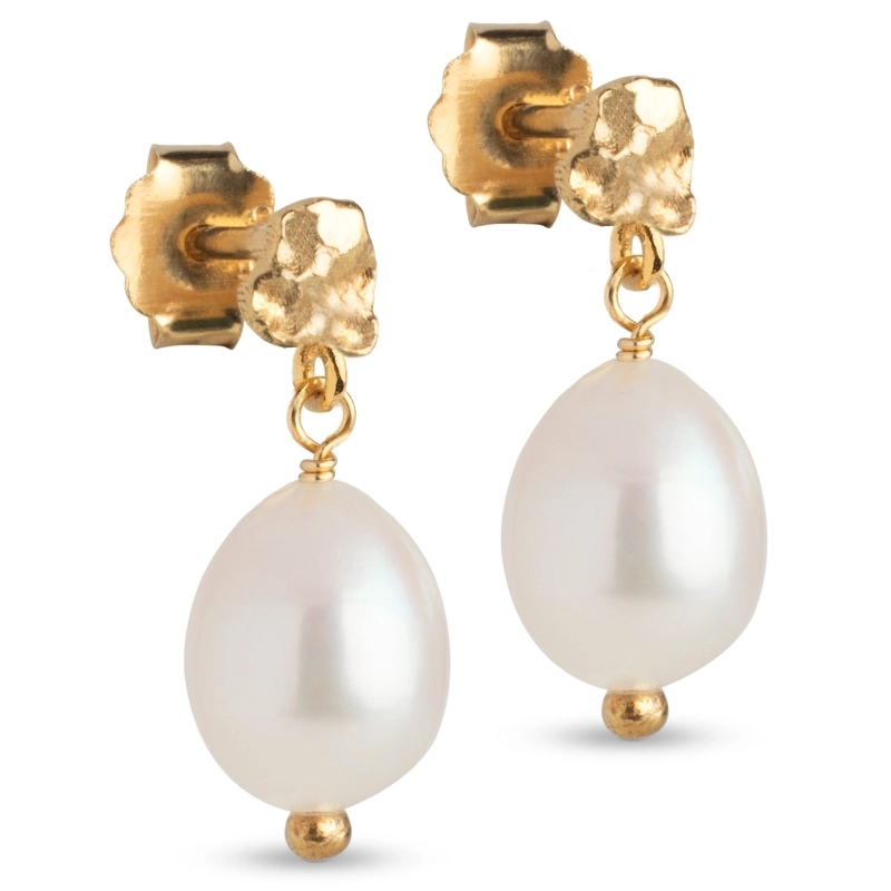 Enamel Poe Pearl Perle Ohrringe in vergoldetem Sterlingsilber - Weiße Ohrringe - Bestellen Sie online Ohrringe in Weiß