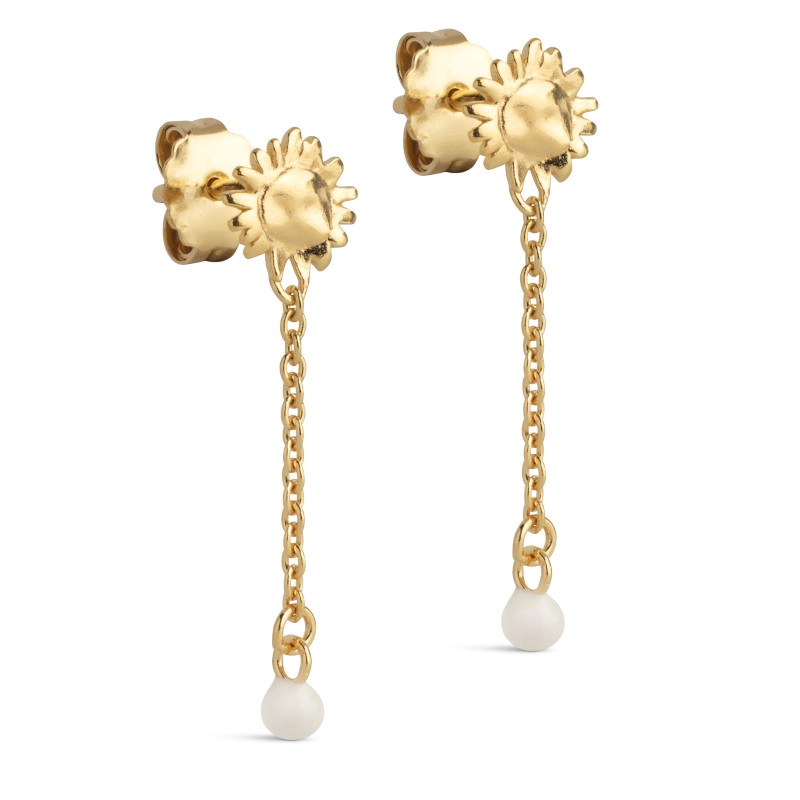 Enamel Sunshine Drop Daisy Ohrringe in vergoldetem Sterlingsilber weißem Emaille - Formen Lange Ohrringe