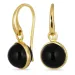 runden schwarzem Onyx Ohrringe in vergoldetes Messing - Loom Stones