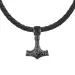 Wasserfest Thors Hammer Halskette aus Leder und Anhänger aus Schwarzer Stahl - OCEANA