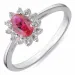 Rosette rotem Zirkon Ring aus rhodiniertem Silber