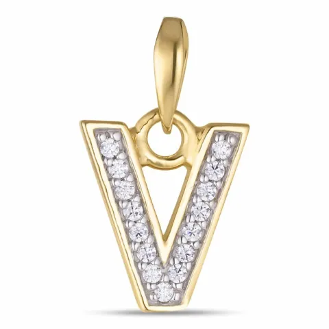 buchstab v Zirkon Anhänger aus 9 Karat Gold