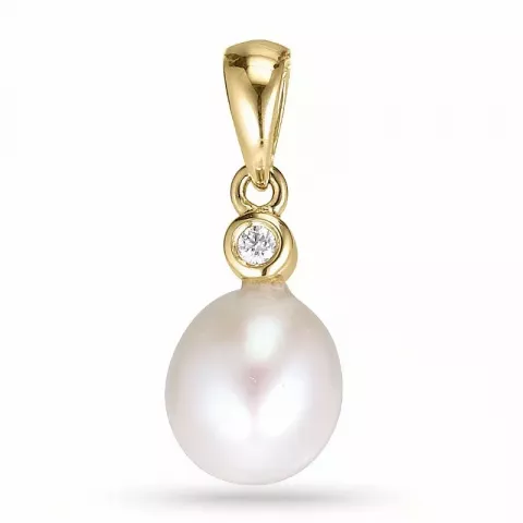 Ovaler perle diamantanhänger in 14 karat gold 0,02 ct