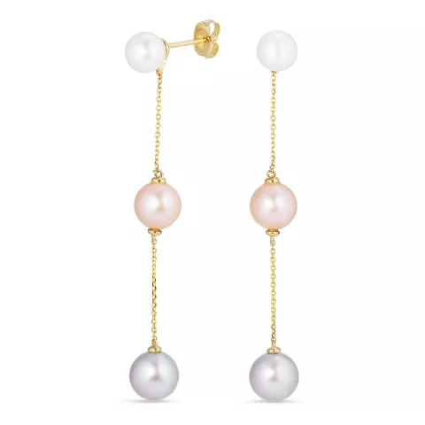 lange mehrfarbigen Perle Ohrringe in 14 Karat Gold