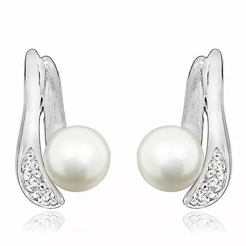 weißen Perle Ohrstecker in Silber mit Rhodinierung