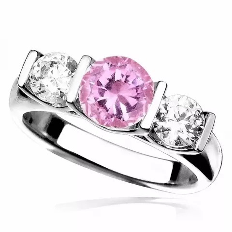 runder rosa Zirkon Ring aus rhodiniertem Silber